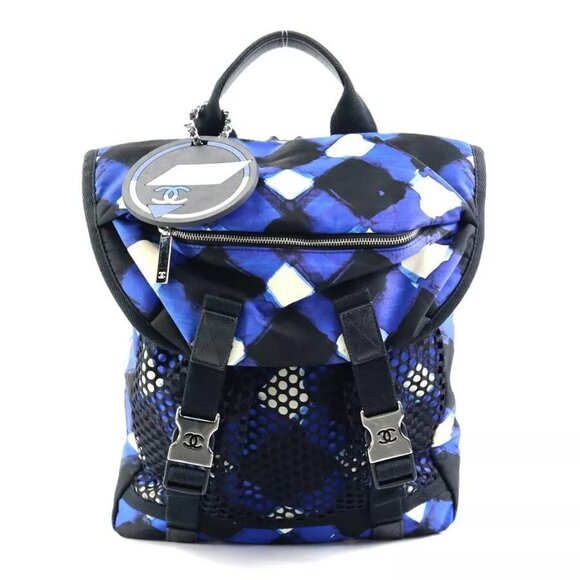 Auth CHANEL Backpack Black x Blue x White Nylon - Picture 1 of 16